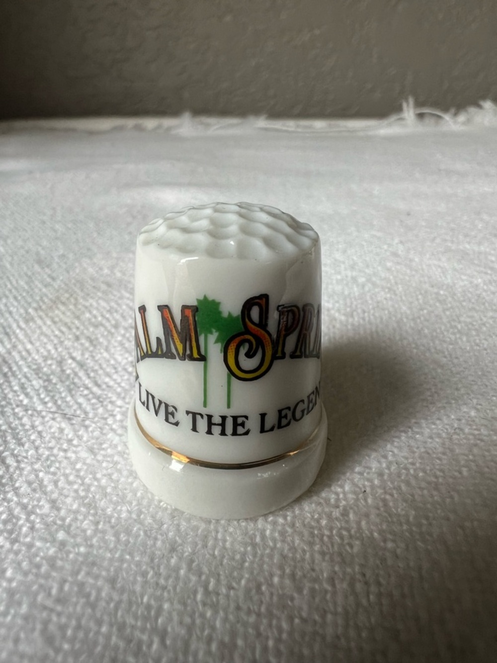 Collectible White Porcelain Thimble with Green Accent